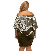 Aloha Hawaii Kalo Pikake Lei Family Matching Off Shoulder Short Dress and Hawaiian Shirt Chest Tattoo Gold Hawaiian Pattern LT14 - Polynesian Pride