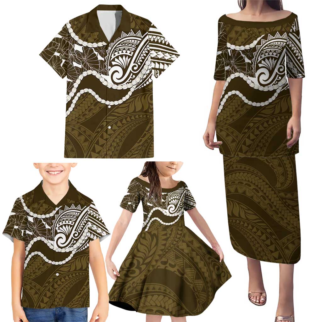 Aloha Hawaii Kalo Pikake Lei Family Matching Puletasi and Hawaiian Shirt Chest Tattoo Gold Hawaiian Pattern LT14 - Polynesian Pride