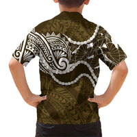 Aloha Hawaii Kalo Pikake Lei Family Matching Short Sleeve Bodycon Dress and Hawaiian Shirt Chest Tattoo Gold Hawaiian Pattern LT14 - Polynesian Pride