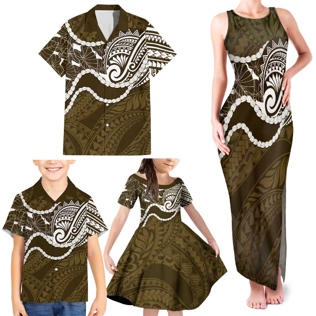 Aloha Hawaii Kalo Pikake Lei Family Matching Tank Maxi Dress and Hawaiian Shirt Chest Tattoo Gold Hawaiian Pattern LT14 - Polynesian Pride