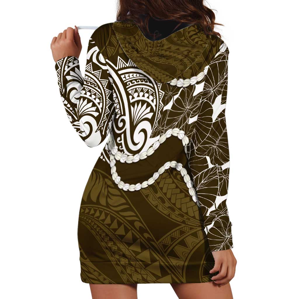 Aloha Hawaii Kalo Pikake Lei Hoodie Dress Chest Tattoo Gold Hawaiian Pattern
