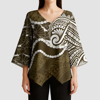 Aloha Hawaii Kalo Pikake Lei Kimono Sleeve Blouse Chest Tattoo Gold Hawaiian Pattern