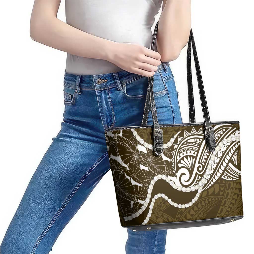 Aloha Hawaii Kalo Pikake Lei Leather Tote Bag Chest Tattoo Gold Hawaiian Pattern
