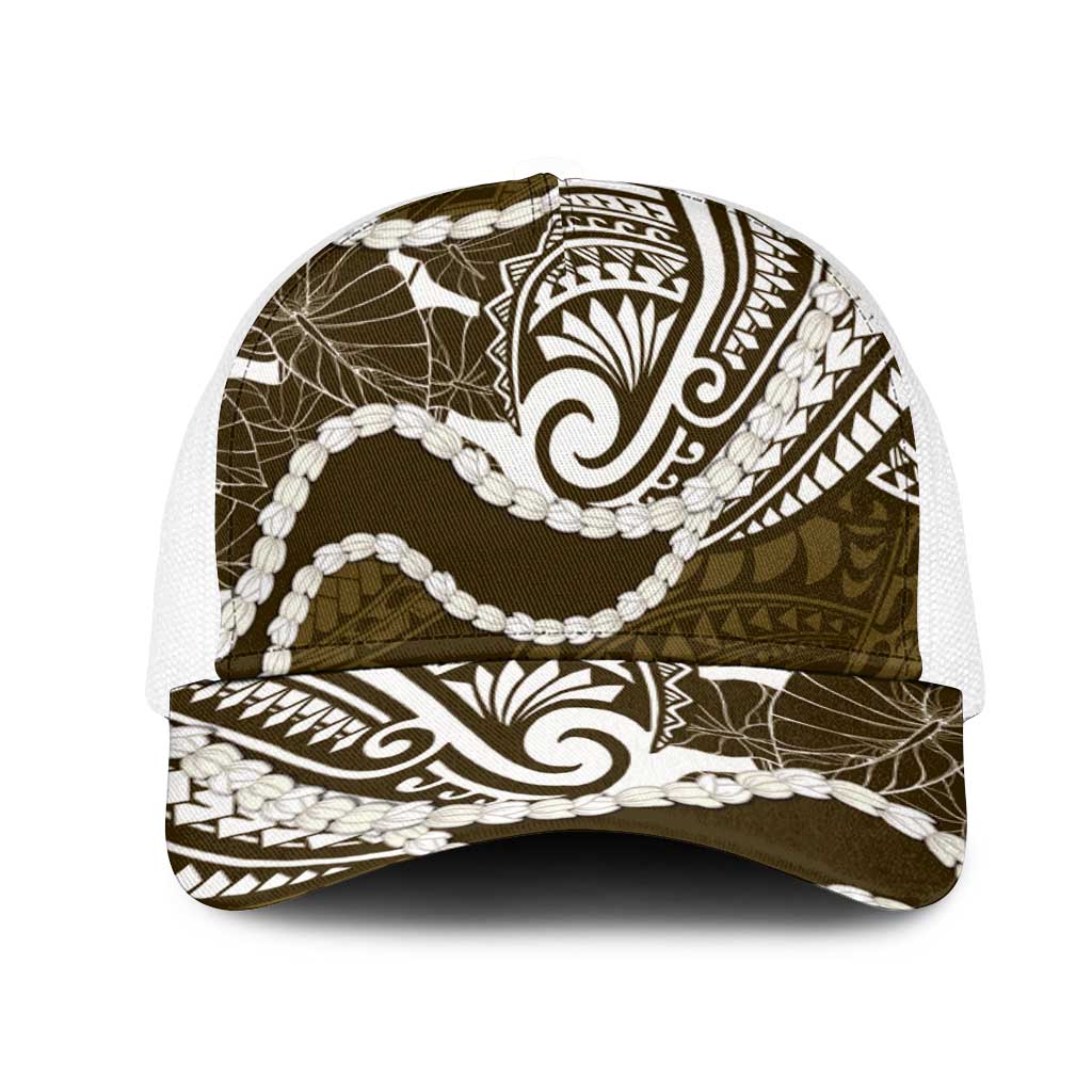Aloha Hawaii Kalo Pikake Lei Mesh Trucker Cap Chest Tattoo Gold Hawaiian Pattern