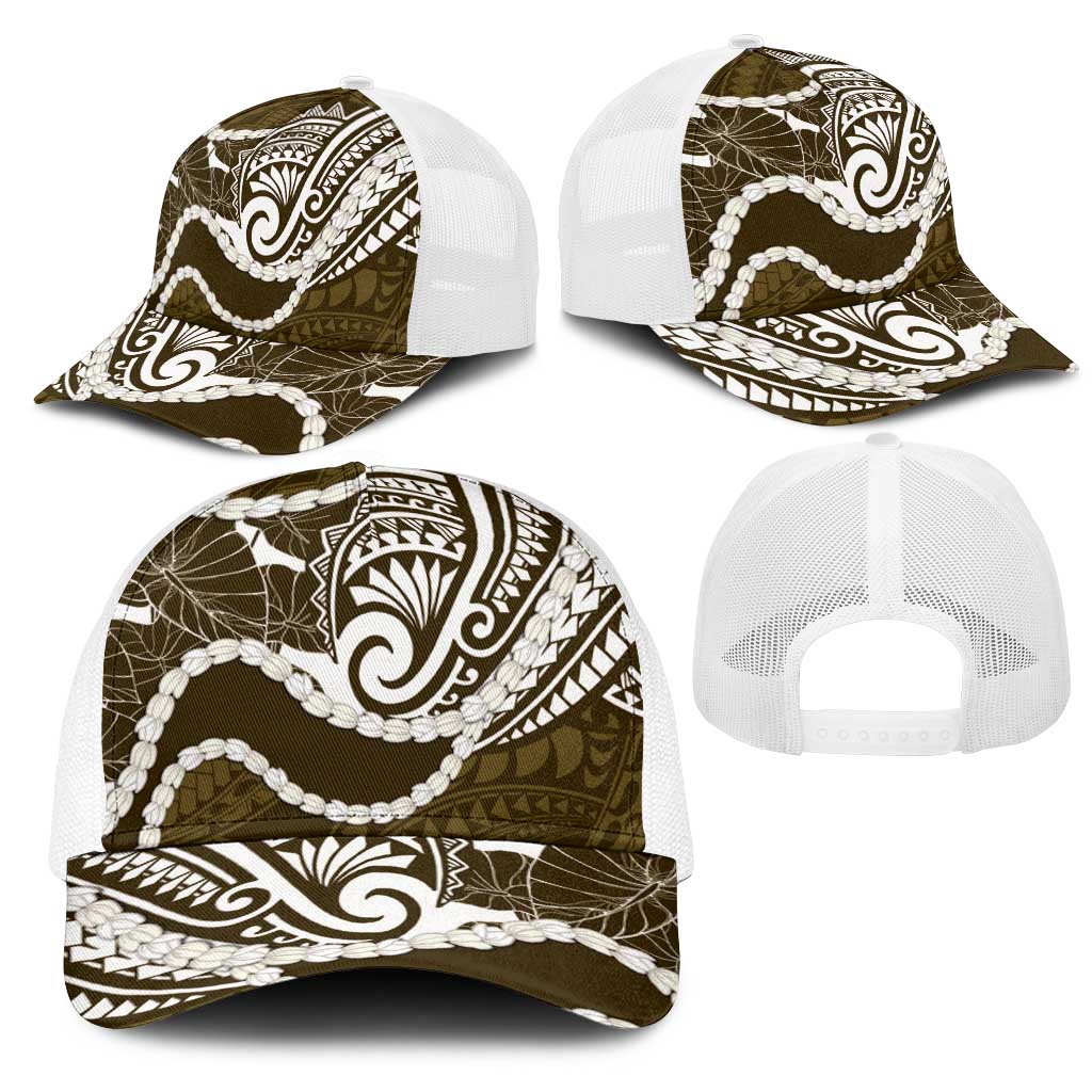 Aloha Hawaii Kalo Pikake Lei Mesh Trucker Cap Chest Tattoo Gold Hawaiian Pattern