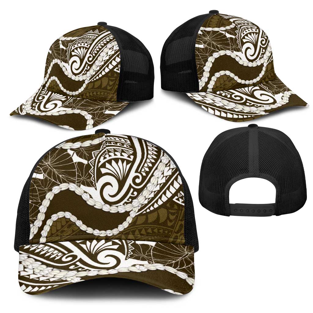 Aloha Hawaii Kalo Pikake Lei Mesh Trucker Cap Chest Tattoo Gold Hawaiian Pattern