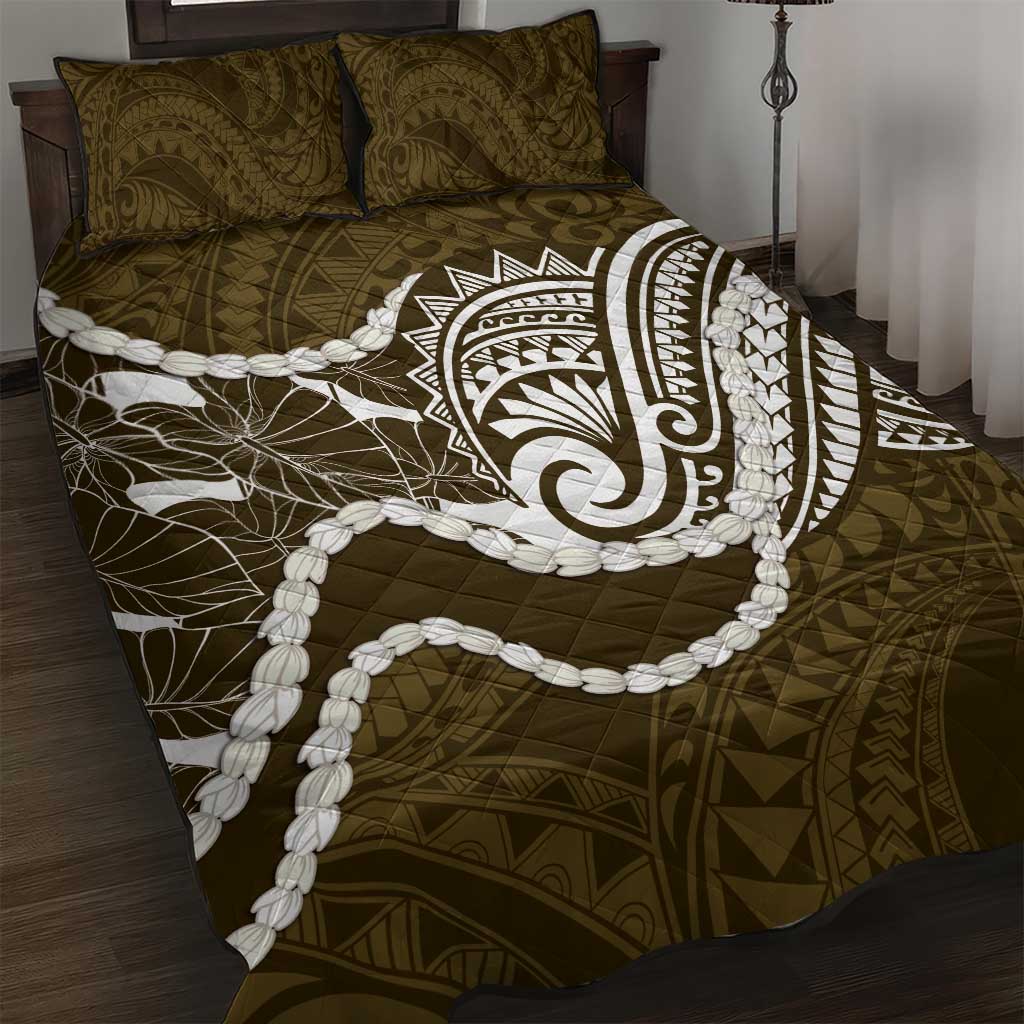 Aloha Hawaii Kalo Pikake Lei Quilt Bed Set Chest Tattoo Gold Hawaiian Pattern