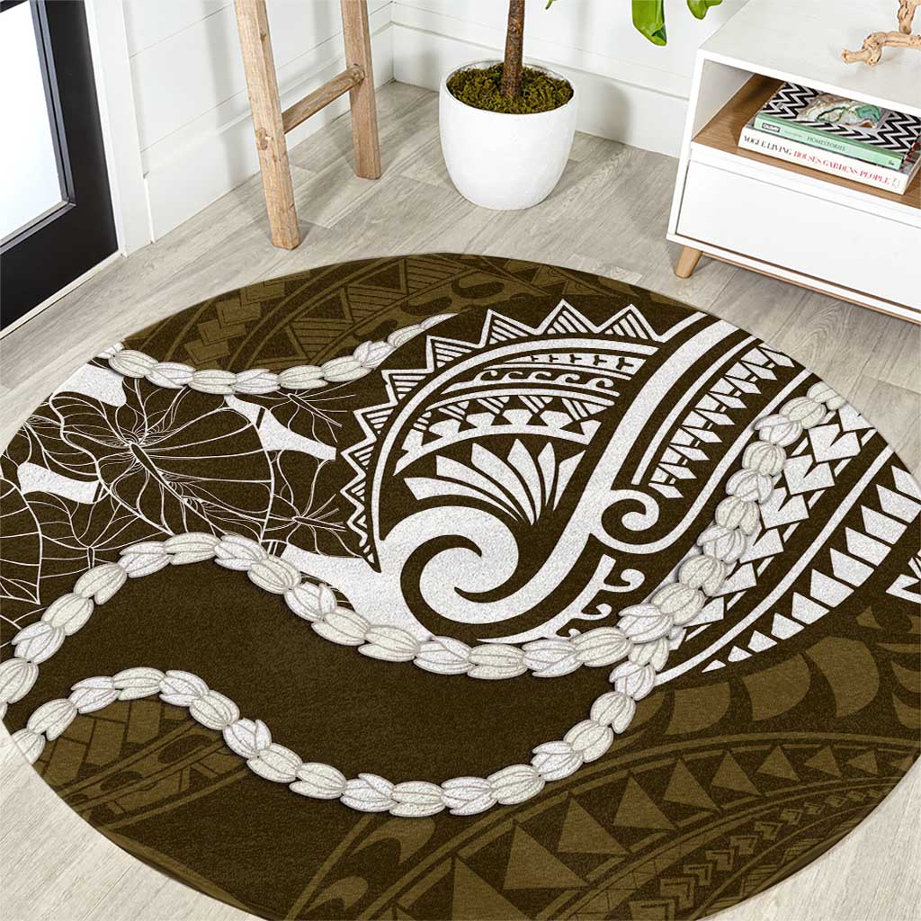 Aloha Hawaii Kalo Pikake Lei Round Carpet Chest Tattoo Gold Hawaiian Pattern