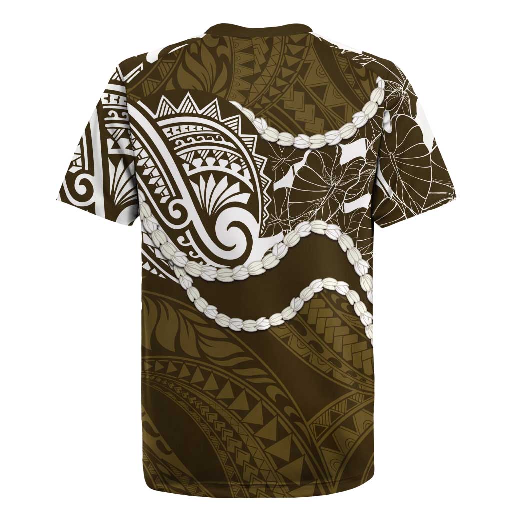 Aloha Hawaii Kalo Pikake Lei Rugby Jersey Chest Tattoo Gold Hawaiian Pattern
