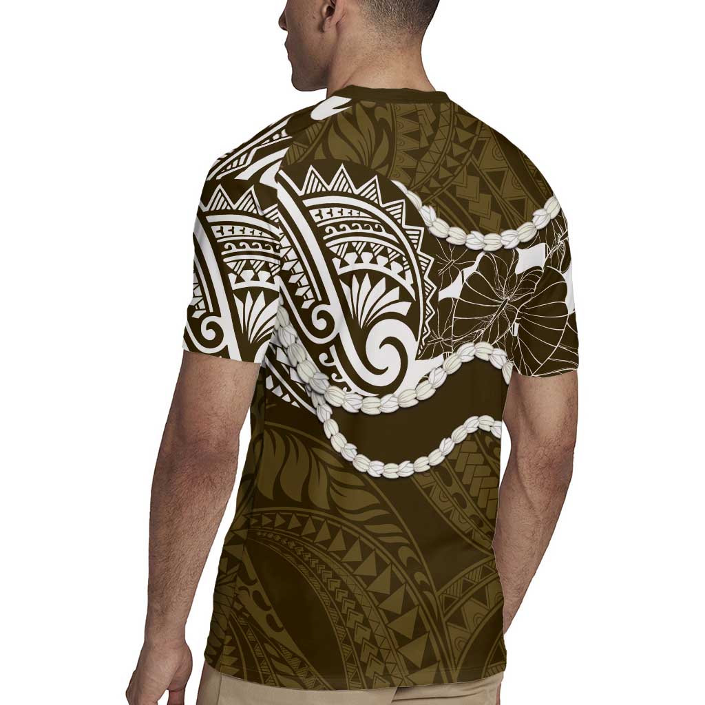 Aloha Hawaii Kalo Pikake Lei Rugby Jersey Chest Tattoo Gold Hawaiian Pattern