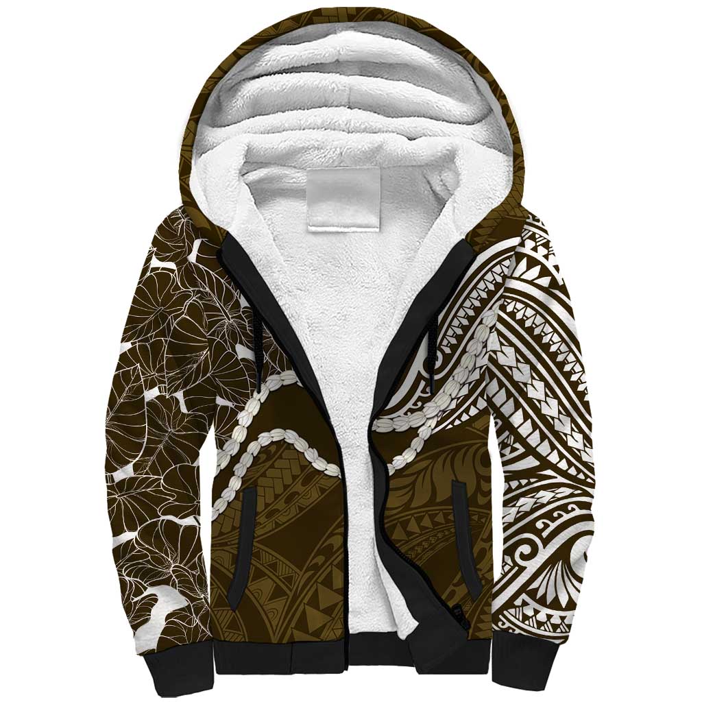 Aloha Hawaii Kalo Pikake Lei Sherpa Hoodie Chest Tattoo Gold Hawaiian Pattern