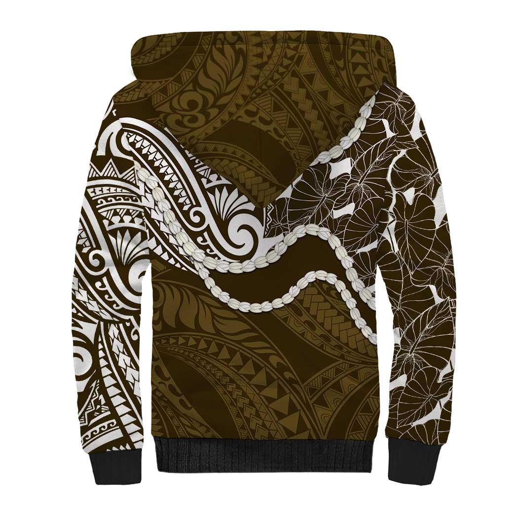 Aloha Hawaii Kalo Pikake Lei Sherpa Hoodie Chest Tattoo Gold Hawaiian Pattern