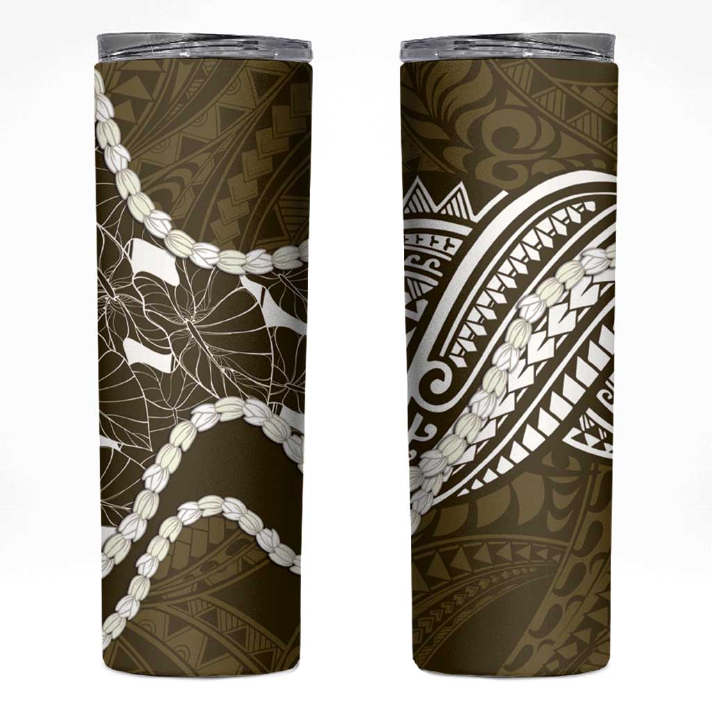 Aloha Hawaii Kalo Pikake Lei Skinny Tumbler Chest Tattoo Gold Hawaiian Pattern