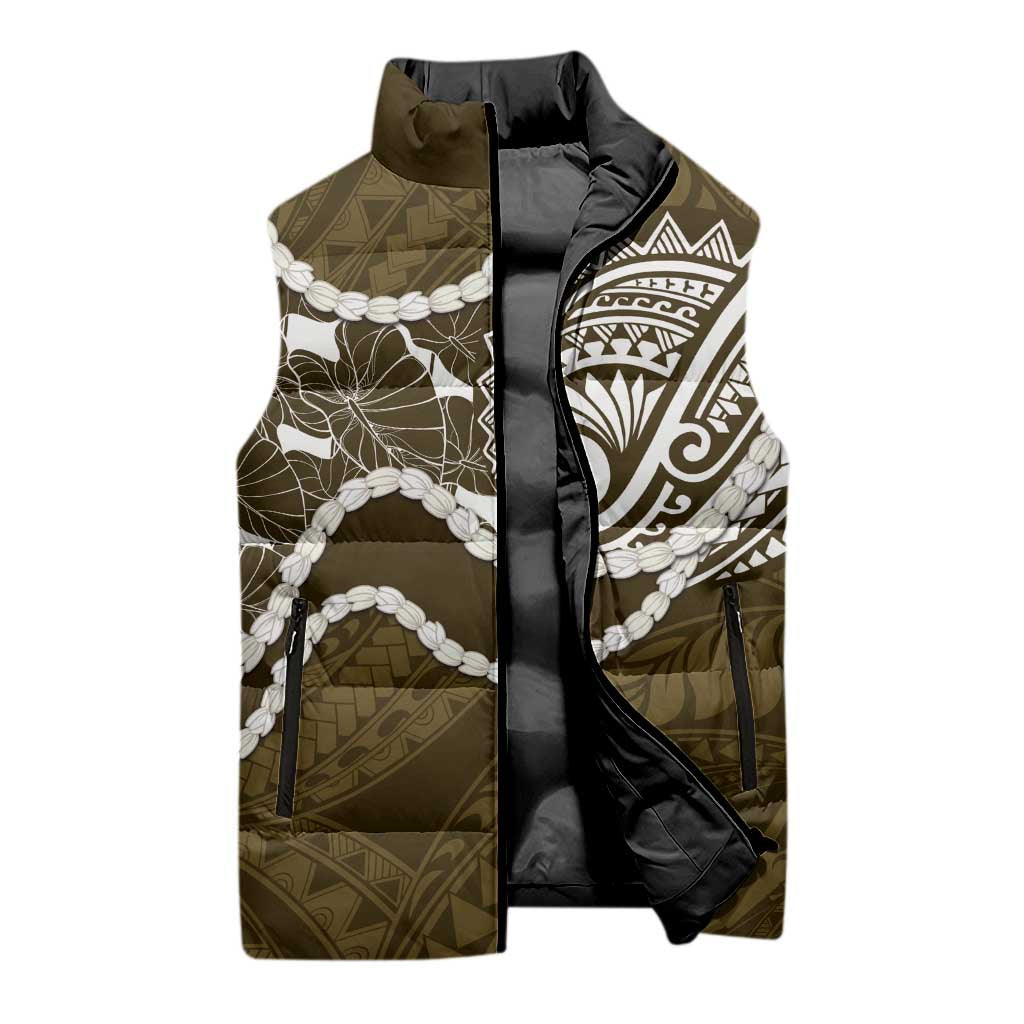 Aloha Hawaii Kalo Pikake Lei Sleeveless Puffer Jacket Chest Tattoo Gold Hawaiian Pattern