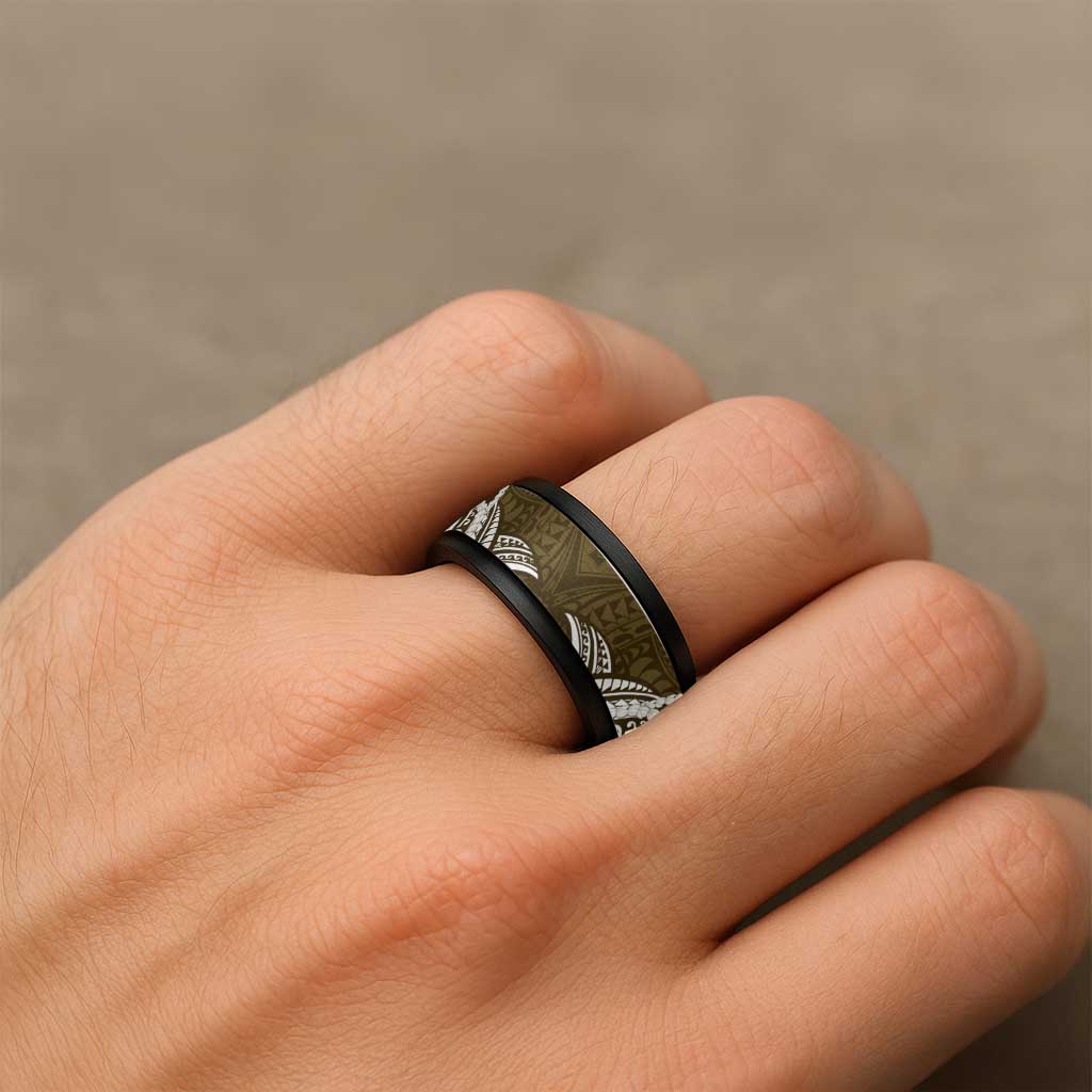 Aloha Hawaii Kalo Pikake Lei Spinner Ring Chest Tattoo Gold Hawaiian Pattern