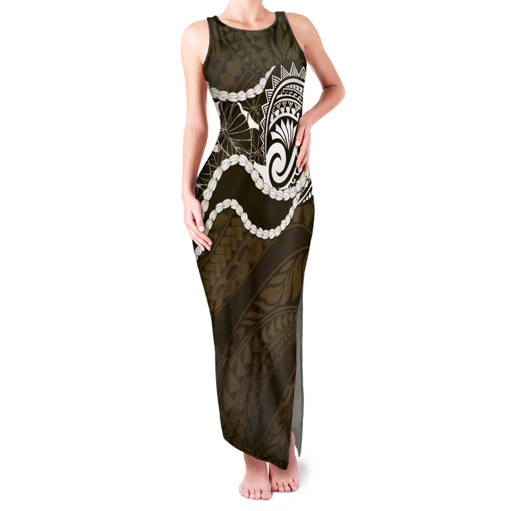 Aloha Hawaii Kalo Pikake Lei Tank Maxi Dress Chest Tattoo Gold Hawaiian Pattern