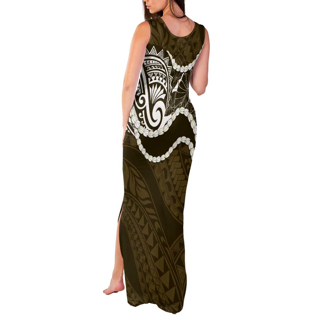 Aloha Hawaii Kalo Pikake Lei Tank Maxi Dress Chest Tattoo Gold Hawaiian Pattern