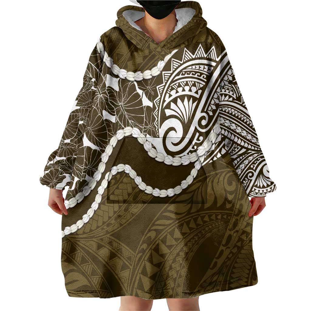 Aloha Hawaii Kalo Pikake Lei Wearable Blanket Hoodie Chest Tattoo Gold Hawaiian Pattern