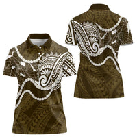 Aloha Hawaii Kalo Pikake Lei Women Polo Shirt Chest Tattoo Gold Hawaiian Pattern