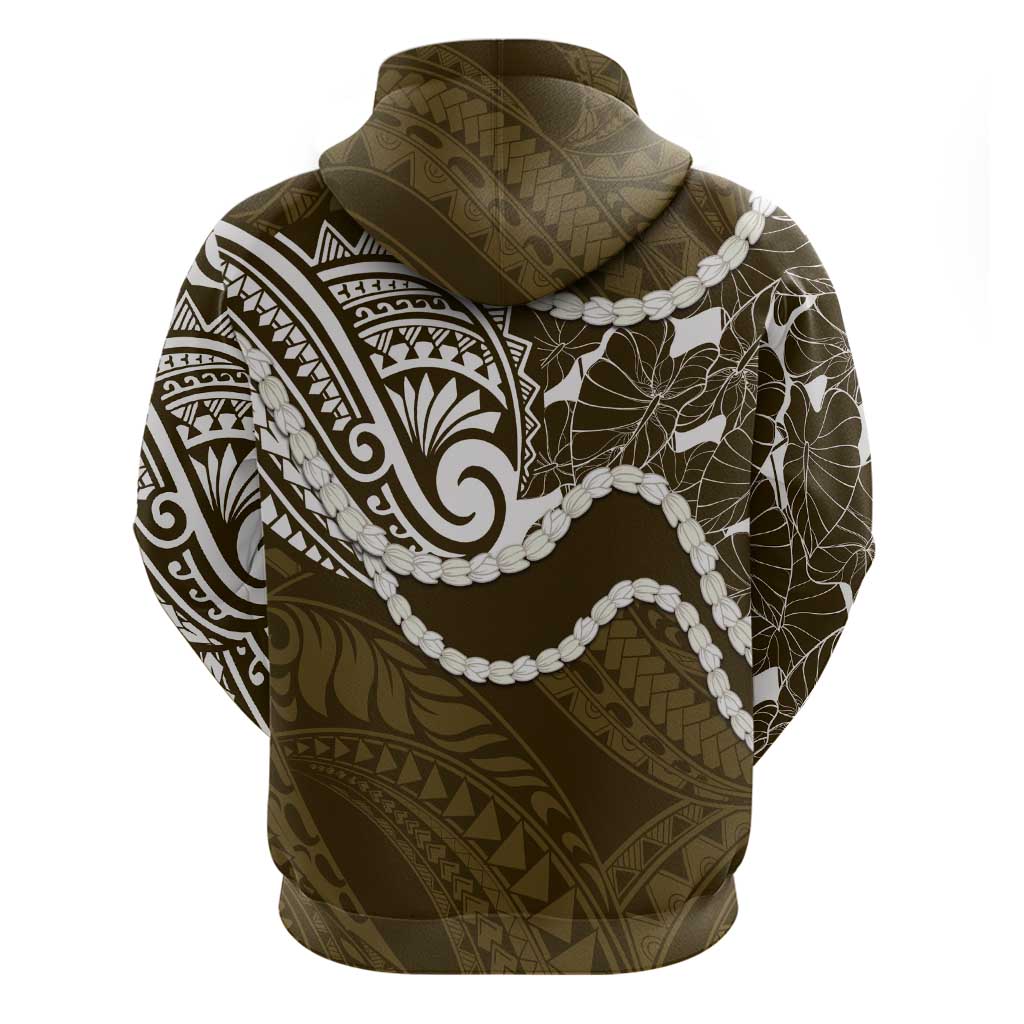 Aloha Hawaii Kalo Pikake Lei Zip Hoodie Chest Tattoo Gold Hawaiian Pattern