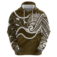 Aloha Hawaii Kalo Pikake Lei Zip Hoodie Chest Tattoo Gold Hawaiian Pattern