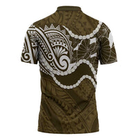 Aloha Hawaii Kalo Pikake Lei Zipper Polo Shirt Chest Tattoo Gold Hawaiian Pattern