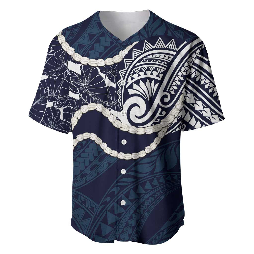 Aloha Hawaii Kalo Pikake Lei Baseball Jersey Chest Tattoo Oxford Blue Hawaiian Pattern