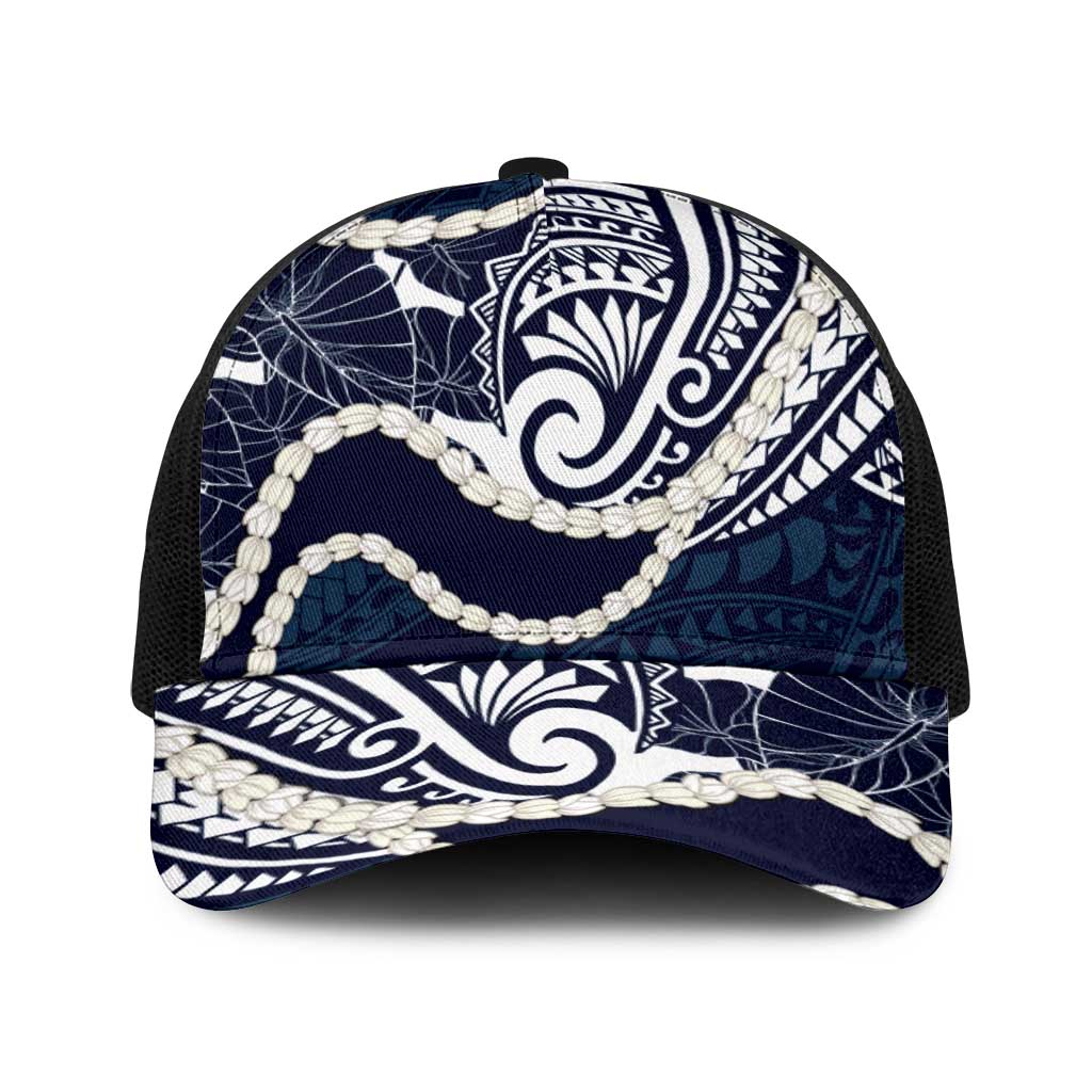 Aloha Hawaii Kalo Pikake Lei Baseball Net Cap Chest Tattoo Oxford Blue Hawaiian Pattern