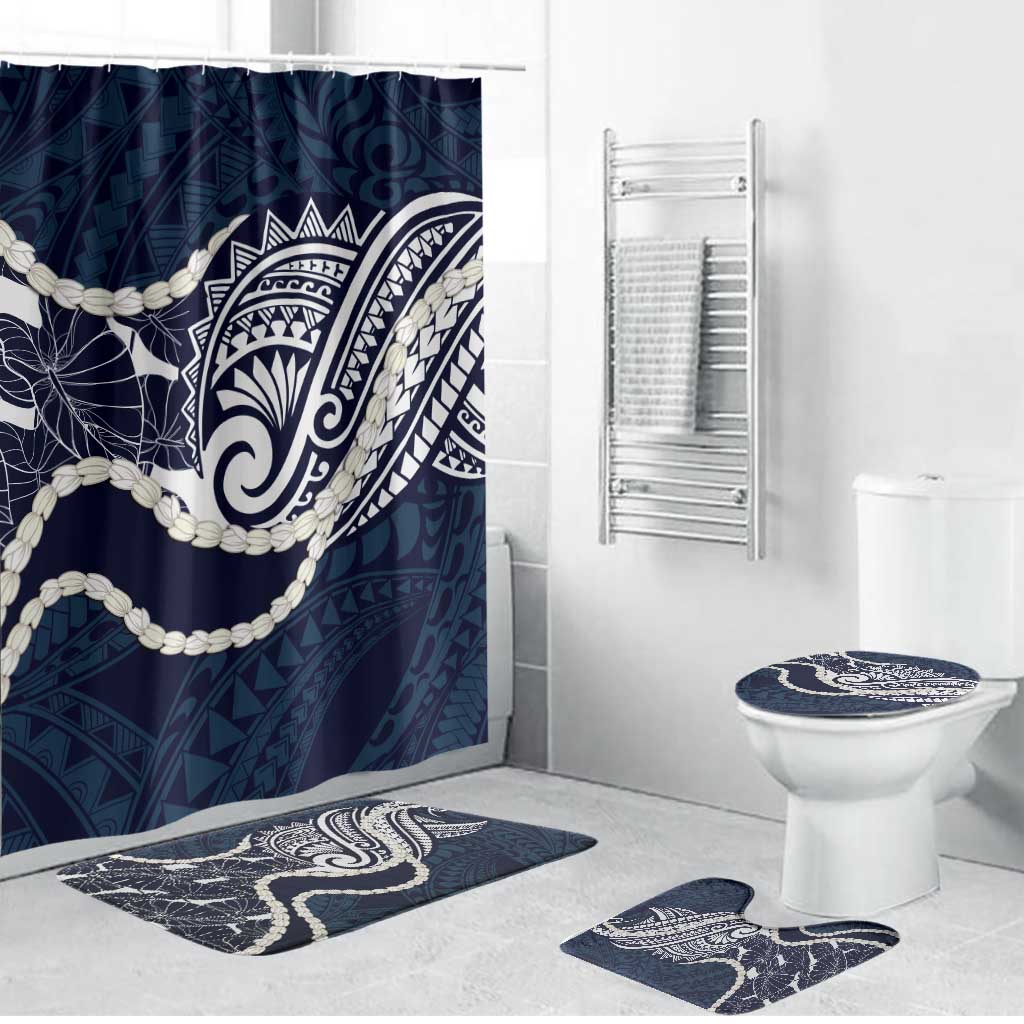 Aloha Hawaii Kalo Pikake Lei Bathroom Set Chest Tattoo Oxford Blue Hawaiian Pattern