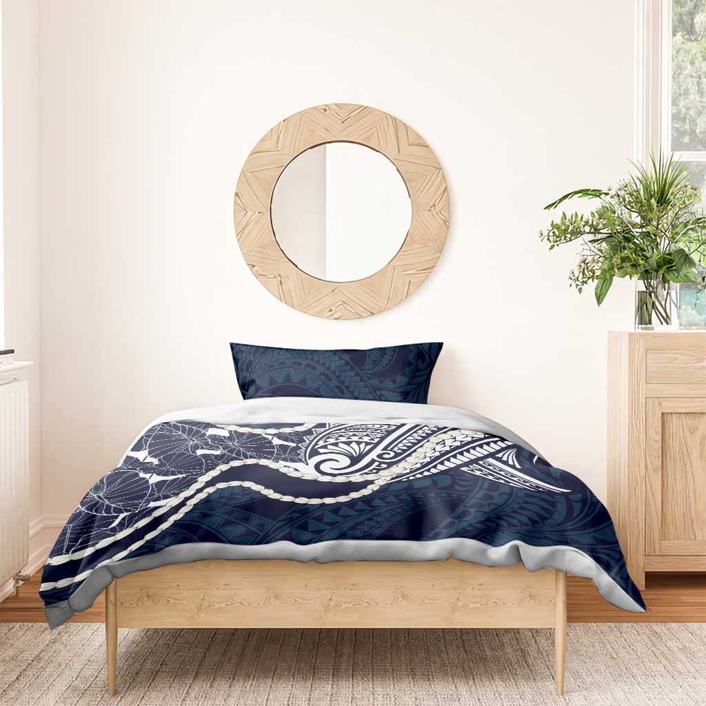 Aloha Hawaii Kalo Pikake Lei Bedding Set Chest Tattoo Oxford Blue Hawaiian Pattern