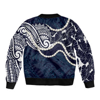 Aloha Hawaii Kalo Pikake Lei Bomber Jacket Chest Tattoo Oxford Blue Hawaiian Pattern