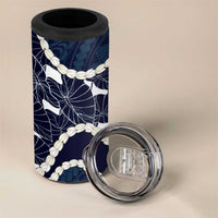 Aloha Hawaii Kalo Pikake Lei 4 in 1 Can Cooler Tumbler Chest Tattoo Oxford Blue Hawaiian Pattern