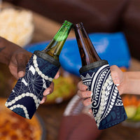 Aloha Hawaii Kalo Pikake Lei 4 in 1 Can Cooler Tumbler Chest Tattoo Oxford Blue Hawaiian Pattern
