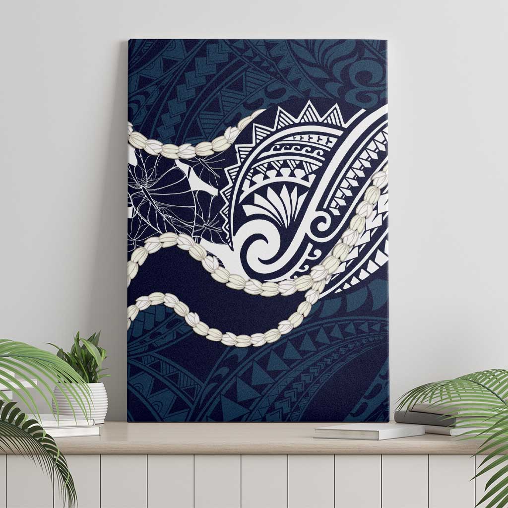Aloha Hawaii Kalo Pikake Lei Canvas Wall Art Chest Tattoo Oxford Blue Hawaiian Pattern