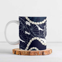 Aloha Hawaii Kalo Pikake Lei Ceramic Mug Chest Tattoo Oxford Blue Hawaiian Pattern