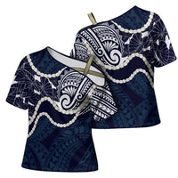 Aloha Hawaii Kalo Pikake Lei Cross Shoulder Shirt Chest Tattoo Oxford Blue Hawaiian Pattern