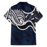 Aloha Hawaii Kalo Pikake Lei Family Matching Off The Shoulder Long Sleeve Dress and Hawaiian Shirt Chest Tattoo Oxford Blue Hawaiian Pattern LT14 - Polynesian Pride