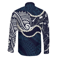 Aloha Hawaii Kalo Pikake Lei Family Matching Off Shoulder Maxi Dress and Hawaiian Shirt Chest Tattoo Oxford Blue Hawaiian Pattern LT14 - Polynesian Pride