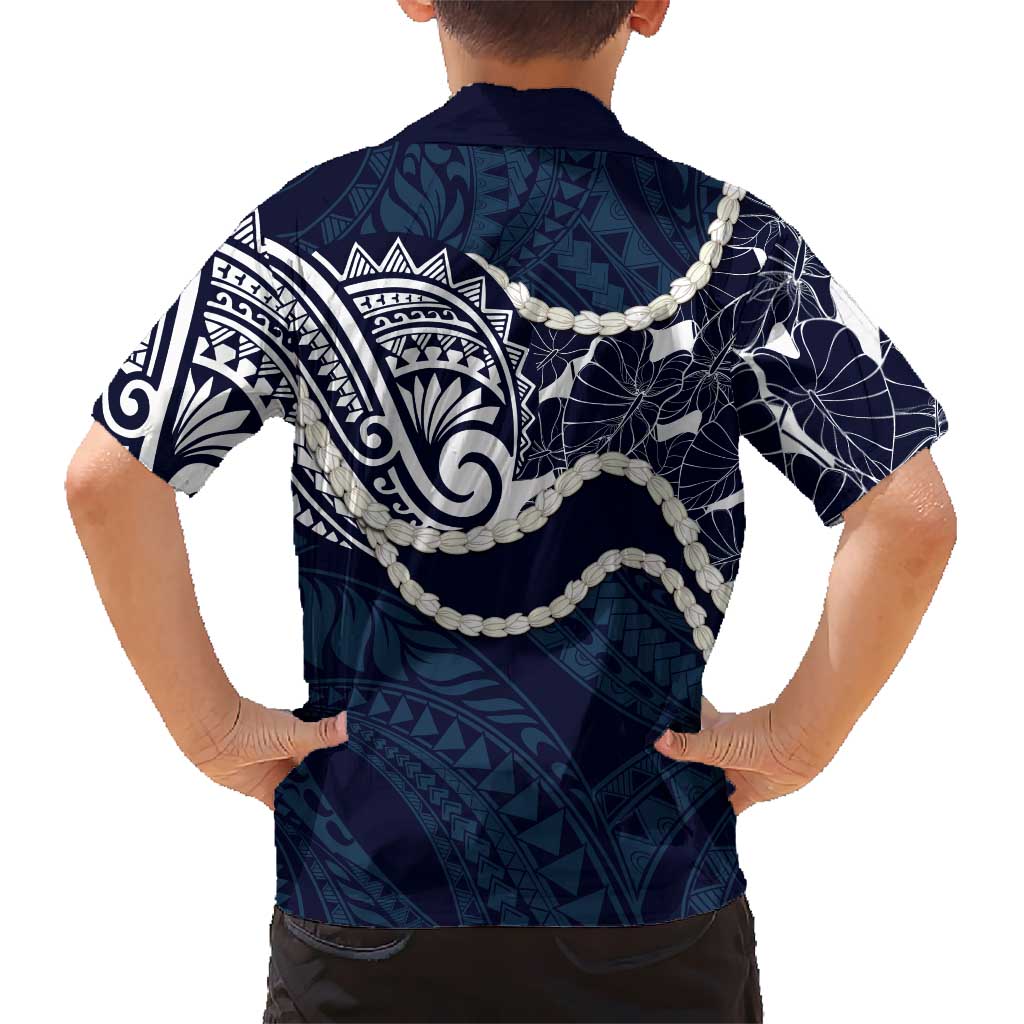 Aloha Hawaii Kalo Pikake Lei Family Matching Summer Maxi Dress and Hawaiian Shirt Chest Tattoo Oxford Blue Hawaiian Pattern LT14 - Polynesian Pride