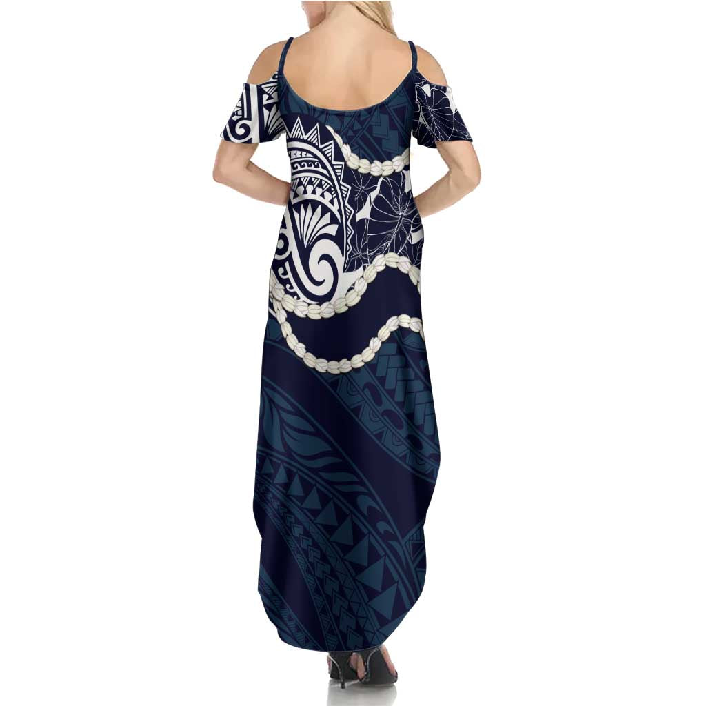 Aloha Hawaii Kalo Pikake Lei Family Matching Summer Maxi Dress and Hawaiian Shirt Chest Tattoo Oxford Blue Hawaiian Pattern LT14 - Polynesian Pride