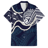 Aloha Hawaii Kalo Pikake Lei Family Matching Tank Maxi Dress and Hawaiian Shirt Chest Tattoo Oxford Blue Hawaiian Pattern LT14 Dad's Shirt - Short Sleeve Oxford Blue - Polynesian Pride