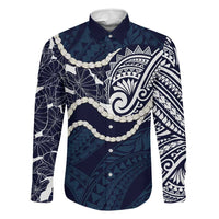 Aloha Hawaii Kalo Pikake Lei Family Matching Tank Maxi Dress and Hawaiian Shirt Chest Tattoo Oxford Blue Hawaiian Pattern LT14 Dad's Shirt - Long Sleeve Oxford Blue - Polynesian Pride