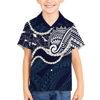 Aloha Hawaii Kalo Pikake Lei Family Matching Tank Maxi Dress and Hawaiian Shirt Chest Tattoo Oxford Blue Hawaiian Pattern LT14 Son's Shirt Oxford Blue - Polynesian Pride