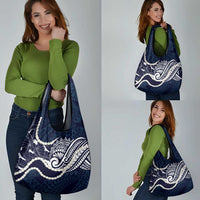 Aloha Hawaii Kalo Pikake Lei Grocery Bag Chest Tattoo Oxford Blue Hawaiian Pattern