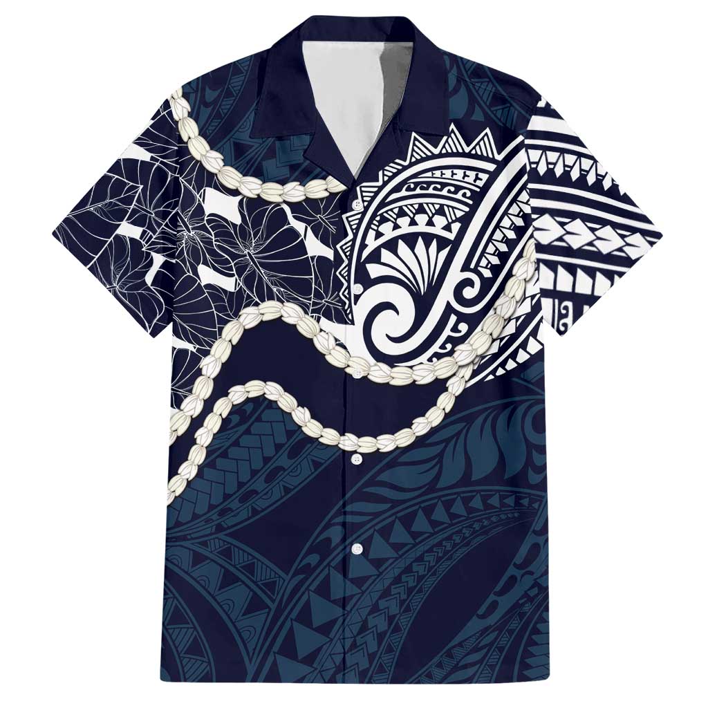 Aloha Hawaii Kalo Pikake Lei Hawaiian Shirt Chest Tattoo Oxford Blue Hawaiian Pattern