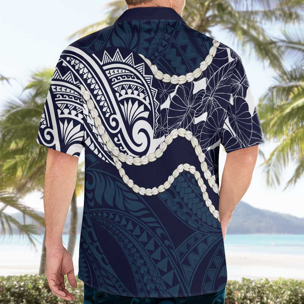 Aloha Hawaii Kalo Pikake Lei Hawaiian Shirt Chest Tattoo Oxford Blue Hawaiian Pattern
