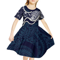 Aloha Hawaii Kalo Pikake Lei Kid Short Sleeve Dress Chest Tattoo Oxford Blue Hawaiian Pattern