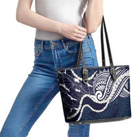 Aloha Hawaii Kalo Pikake Lei Leather Tote Bag Chest Tattoo Oxford Blue Hawaiian Pattern