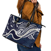 Aloha Hawaii Kalo Pikake Lei Leather Tote Bag Chest Tattoo Oxford Blue Hawaiian Pattern