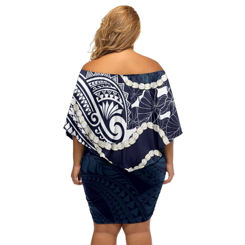 Aloha Hawaii Kalo Pikake Lei Off Shoulder Short Dress Chest Tattoo Oxford Blue Hawaiian Pattern